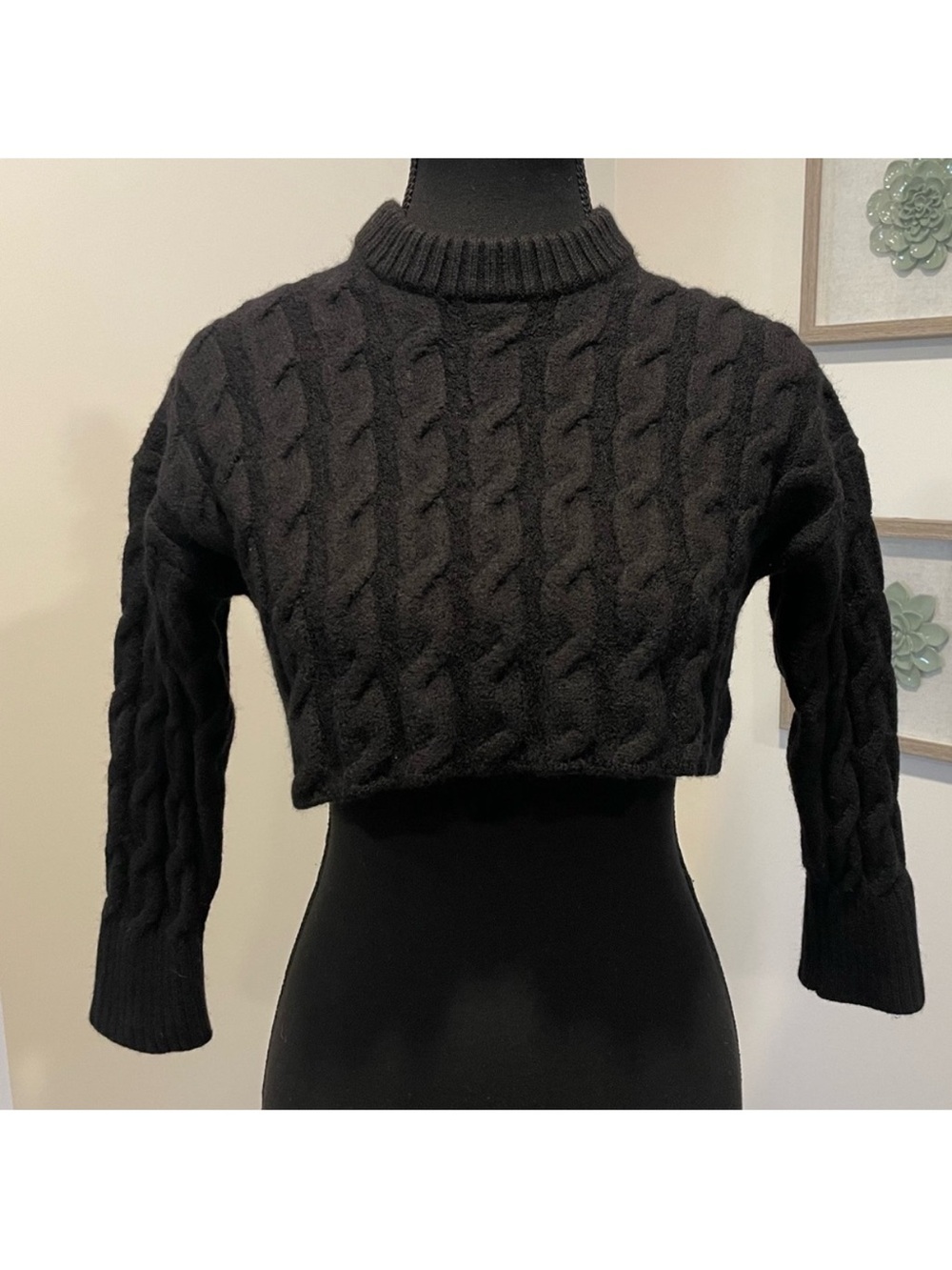 Aritzia Babaton Cable Knit Cropped 💯 Wool Sweater EUC